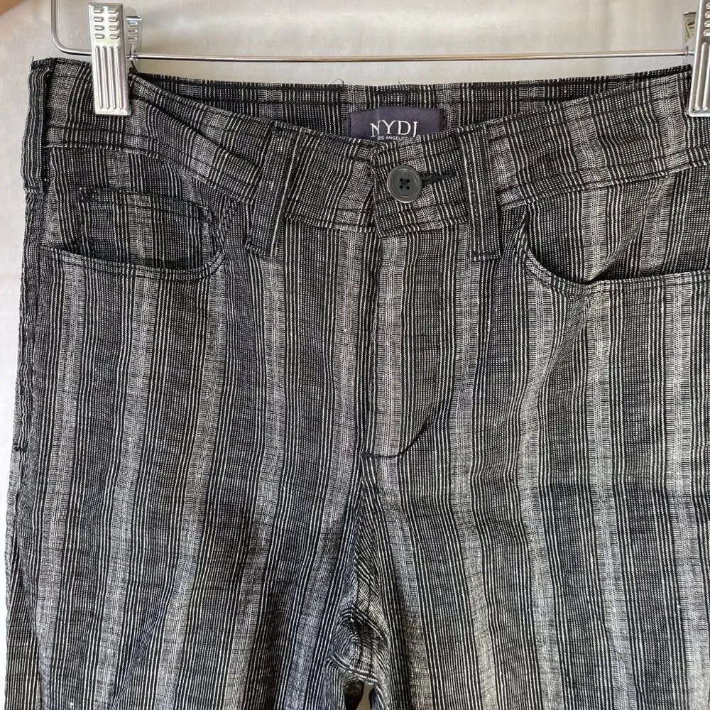 NYDJ Black Striped Linen Blend Trouser Pants‎ Sz 0 - Picture 12 of 13